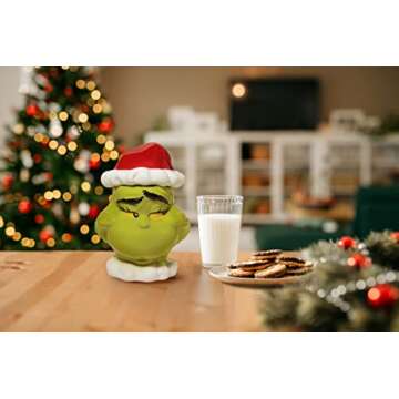 Department 56 Dr. Seuss The Grinch Face Sly Smile Sculpted Canister Cookie Jar, 10.24 Inch, Multicolor