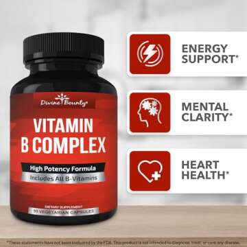 Divine Bounty Super B Complex Vitamins - All B Vitamins Including B12, B1, B2, B3, B5, B6, B7, B9, Folic Acid - Vitamin B Supplement - Support Healthy Energy Metabolism - 90 Vegetarian Capsules