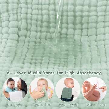 Looxii Muslin Burp Cloths 100% Cotton Muslin Cloths Large 20''x10'' Extra Soft and Absorbent 6 Pack Baby Burping Cloth for Boys and Girls White+Green