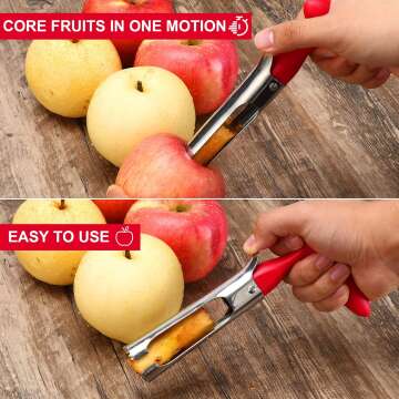 SCHVUBENR Premium Apple Corer Tool - Easy to Use and Clean - Sturdy Apple Core Remover with Sharp Serrated Blades - Stainless Steel Corers for Apple and Pear - Core Fruits with Ease(Red)