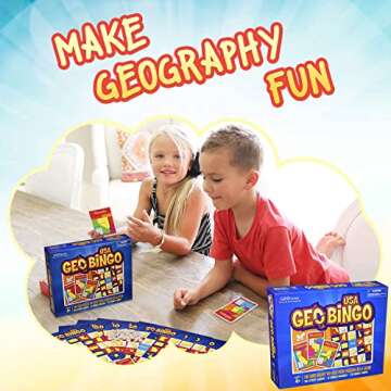 GeoToys GeoBingo, USA Bingo for Kids, Geography Game for Home, School or Camp - Classic Bingo Games for Family, Play & Learn States and Capitals of the USA, Bingo Game for Kids Ages 4 and Up