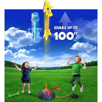 Huge Wave Dinosaur Rocket Launcher for Kids, Stomping Launch up Toys, Birthday Gifts for Boys Girls Age 2 3 4 5 6 7 8 Years Old, Outdoor Toys for Kids