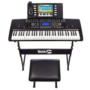 RockJam 61-Key Keyboard Piano Complete Kit with Stand, Bench & Headphones