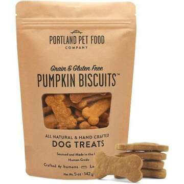 Crafted by Humans Loved by Dogs Portland Pet Food Company Grain-Free & Gluten-Free Biscuit Dog Treats (1-Pack 5 oz) — Pumpkin Flavor — All Natural, Human-Grade, Made in The USA