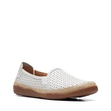 Clarks Elaina Ruby Loafer in White Leather, Size 6.5