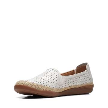 Clarks Elaina Ruby Loafer in White Leather, Size 6.5