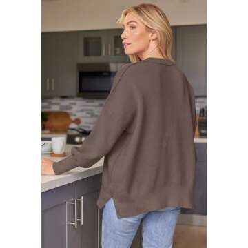 LILLUSORY Women's Oversized Batwing Sweaters 2024 Fall Outfits Crewneck Ribbed Knit Side Slit Trendy Pullover Tops Nutmeg M