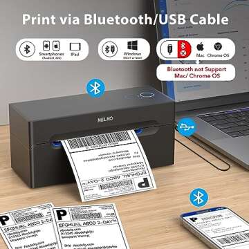 Nelko Bluetooth Thermal Shipping Label Printer, Wireless 4x6 Shipping Label Printer for Shipping Packages, Support Android, iPhone and Windows, Widely Used for Amazon, Ebay, Shopify (Black)