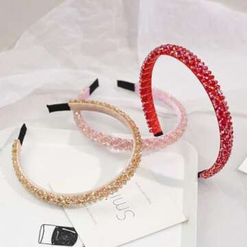 Ruihfas Fashion Sparkle 4 Rows Crystal Rhinestone Headbands Beaded Hair Hoop Band (Multicolored)