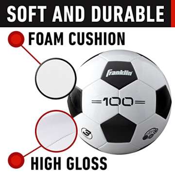 Franklin Sports Soccer Balls - Size 3 F-100 - Youth Soccer Ball, White/Black