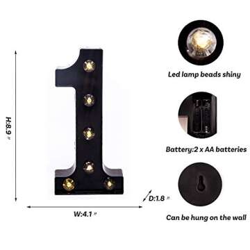 Foaky Black Marquee Numbers, Light Up Numbers, Lights Sign for Night Light Wedding Birthday Party Battery Powered Christmas Lamp Home Bar Decoration