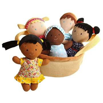 Snuggle Stuffs Basket of Buddies 8" Plush Diversity Dolls | Toddler Dolls | Preschool Dolls | Multicultural Dolls | Set of 5