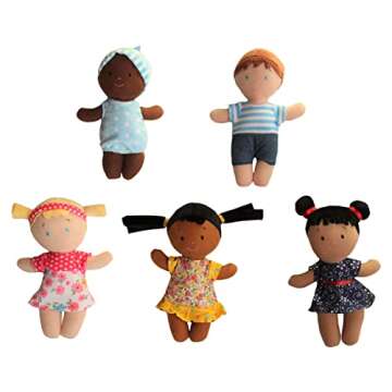 Snuggle Stuffs Basket of Buddies 8" Plush Diversity Dolls | Toddler Dolls | Preschool Dolls | Multicultural Dolls | Set of 5