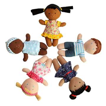 Snuggle Stuffs Basket of Buddies 8" Plush Diversity Dolls | Toddler Dolls | Preschool Dolls | Multicultural Dolls | Set of 5