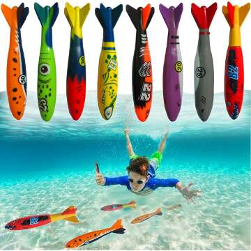 Haktoys Underwater Diving Torpedo Bandits, Swimming Pool Toy 5” Sharks Glides Up to 20 Feet Fun Water Games for Boys and Girls (Set of 8 Pieces)