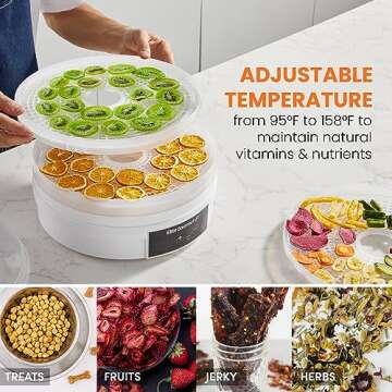 Elite Gourmet EFD770WD Digital Food Dehydrator with 5x12.5” BPA Free Trays, Adjustable 48-hr Timer and Temperature from 95~158F, Jerky, Herbs, Fruit, Veggies, Dried Snacks, White