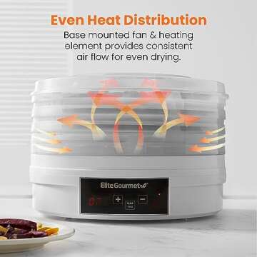 Elite Gourmet EFD770WD Digital Food Dehydrator with 5x12.5” BPA Free Trays, Adjustable 48-hr Timer and Temperature from 95~158F, Jerky, Herbs, Fruit, Veggies, Dried Snacks, White