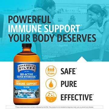 Sovereign Silver Bio-Active Silver Hydrosol for Immune Support - Colloidal Silver Liquid -10 ppm, 32oz (946mL)