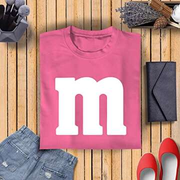 Letter M Halloween Costumes T-Shirt | Funny Cool Graphic tee idea | for Women Azalea Pink