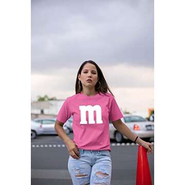 Letter M Halloween Costumes T-Shirt | Funny Cool Graphic tee idea | for Women Azalea Pink