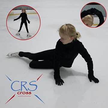 CRS Cross Padded Ice Skating Gloves. Warm Padded Protection for Figure Skating Testing, Practice, Dance Competitions, Roller Skaters and Cheerleading. (Black, Youth Small- Toddler)