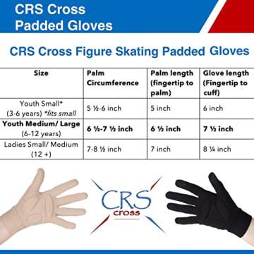 CRS Cross Padded Ice Skating Gloves. Warm Padded Protection for Figure Skating Testing, Practice, Dance Competitions, Roller Skaters and Cheerleading. (Black, Youth Small- Toddler)