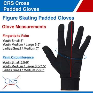 CRS Cross Padded Ice Skating Gloves. Warm Padded Protection for Figure Skating Testing, Practice, Dance Competitions, Roller Skaters and Cheerleading. (Black, Youth Small- Toddler)