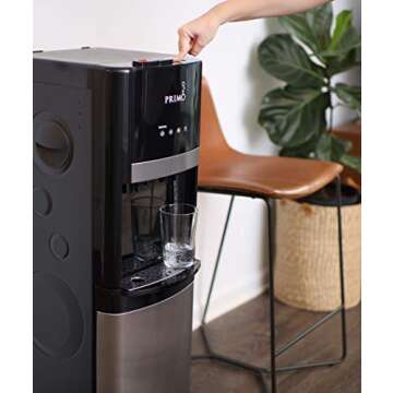 Primo Bottom-Loading Self-Sanitizing Water Dispenser - 2 Temp (Hot-Cold) Water Cooler Water Dispenser for 5 Gallon Bottle w/Child Safety Lock, Black and Stainless Steel