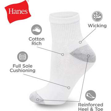 Hanes Women's Ankle Soft Moisture-Wicking Socks