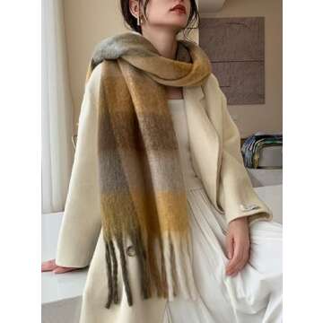 Wander Agio Winter Women Warm Scarf Long Shawl Large Scarves Cold Weather Thick Blanket Scarfs Colorful Plaid Coffee Brown 5