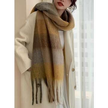 Wander Agio Winter Women Warm Scarf Long Shawl Large Scarves Cold Weather Thick Blanket Scarfs Colorful Plaid Coffee Brown 5