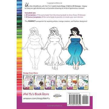 Design Your Dress WorkBook (Curvy): Female Body Bases for Drawing Dresses + Fashion Design Drawing Practice - Anime Manga Art WorkBook for Beginners, Artists, Children, Teens, & Adults