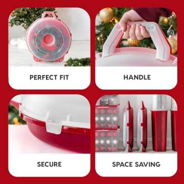 IRIS USA 24" Wreath Storage Container With Latches and Handle, 2 Pack, For Holiday Garland/Wreath, Holiday Decorations, and Heavy Duty, Portable, High Protection, and Space Saving Storage, Clear/Red