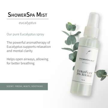 European Spa Source Eucalyptus ShowerSpa Mist Spray for Aromatherapy, At Home Spa Experience, Sinus Congestion Relief, and Tension Relief, 4 fl oz.