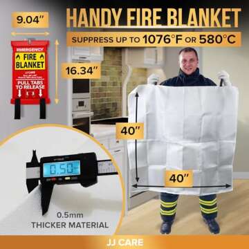 JJ CARE Fire Blanket – 2 Packs with Hooks and Gloves – Emergency Fire Blanket for Home & Kitchen, High Heat Resistant Fire Suppression Blankets for Home Safety, Kitchen, and Camping