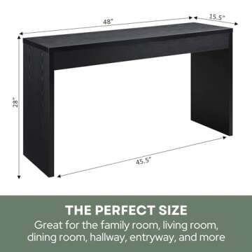 Convenience Concepts Northfield Console Table 48" - Modern Living Room Sofa Table, Contemporary Entryway Hall Table, Foyer Display Table, Black