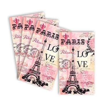 Amscan Pink Paris Love Designer Guest Towels, 8" x 4" (16-Pack) - Elegant Eiffel Tower-Designed Towels, Perfect Embellishments for Parties & Events