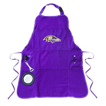 Team Sports America NFL Baltimore Ravens Ultimate Grilling Apron | Bottle Opener and Insulated Beverage Holder | Heavy Duty Durable Cotton Canvas 300 GSM | Machine Washable | Adjustable Straps