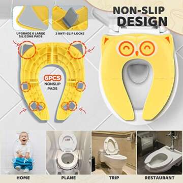 Gimars Upgrade Folding 8 Large Non Slip Silicone Pads Travel Portable Reusable Toilet Potty Training Seat Covers Liners with Carry Bag for Babies, Toddlers and Kids, Yellow