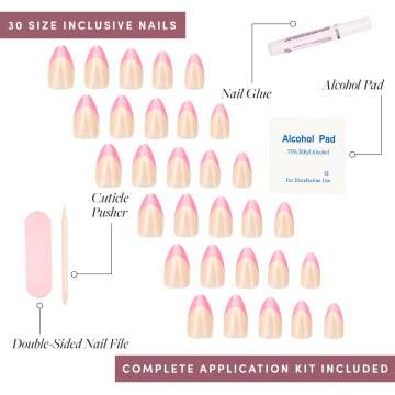 Glamnetic Press On Nails - Bubble Gum Glaze | Short Almond Pink French Tip Nails with a Glaze Finish | 15 Sizes - 30 Nail Kit with Glue