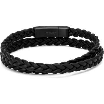 MVMT Leather Dress Wrap - Bracelet for Men with Magnetic Clasp for Ease of Use - Thin Braided Leather Bracelets - Premium Men’s Jewelry - Cool Leather Wrap Bracelet for Men