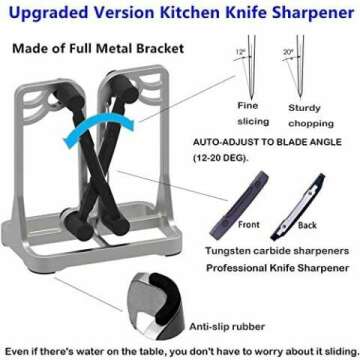 Knife Sharpener, Knife Sharpener Tool with Self-Adjusting, Stainless Steel and Tungsten Carbide, Knife Sharpeners for Kitchen Knives Helps Repair Sharpens, Hones, Polishes Blades