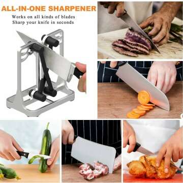 Knife Sharpener, Knife Sharpener Tool with Self-Adjusting, Stainless Steel and Tungsten Carbide, Knife Sharpeners for Kitchen Knives Helps Repair Sharpens, Hones, Polishes Blades