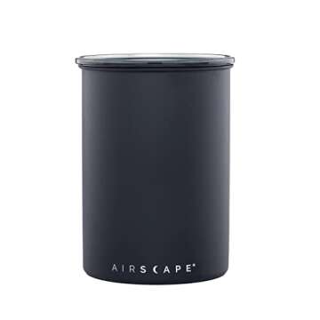 Planetary Design Airscape Stainless Steel Coffee Canister | Food Storage Container | Patented Airtight Lid | Push Out Excess Air Preserve Food Freshness (Medium, Matte Black)