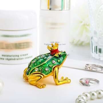 Crystal Jeweled Crown Frog Trinket Box for Jewelry