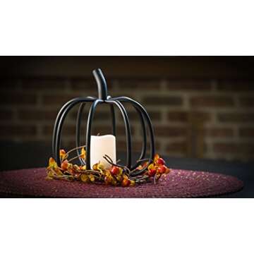 The Relaxed Gardener Pumpkin Candle Holder - Black Wrought Iron for Tea Light and Votive Flameless Candles - Ideal for Fall, Halloween and Thanksgiving Decorating