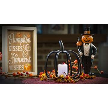 The Relaxed Gardener Pumpkin Candle Holder - Black Wrought Iron for Tea Light and Votive Flameless Candles - Ideal for Fall, Halloween and Thanksgiving Decorating