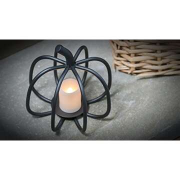 The Relaxed Gardener Pumpkin Candle Holder - Black Wrought Iron for Tea Light and Votive Flameless Candles - Ideal for Fall, Halloween and Thanksgiving Decorating