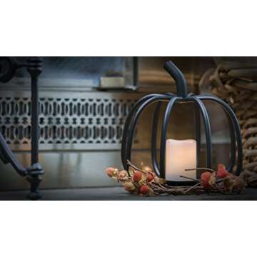 The Relaxed Gardener Pumpkin Candle Holder - Black Wrought Iron for Tea Light and Votive Flameless Candles - Ideal for Fall, Halloween and Thanksgiving Decorating