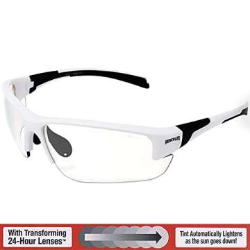 Global Vision Hercules 7 Auto-Darkening Clear to Smoke Lens Transitional ANSI Z87.1 Safety Sunglasses Glasses Photochromic (White)